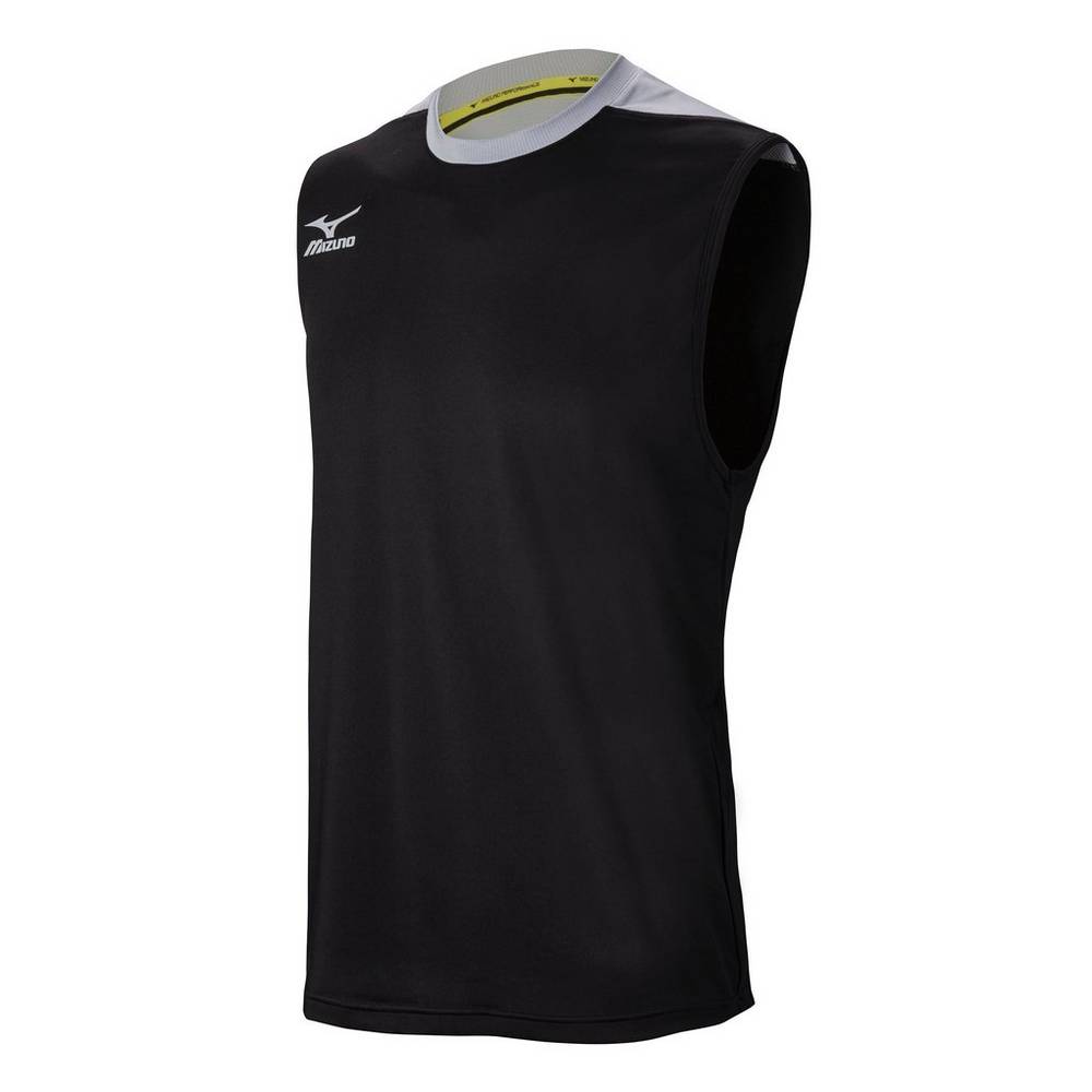 Mens Mizuno Cutoff Jersey Black/Silver Philippines (WKLTMH605)